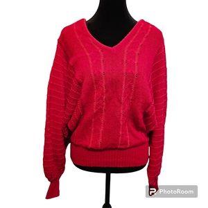 Vintage Batwing Cherry Red V-neck Sweater